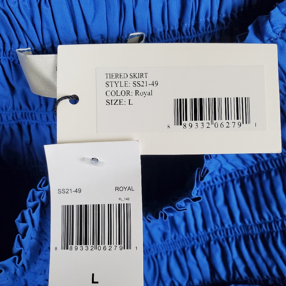 SEA New York Royal Blue Smocked Tiered Mini Skirt Size L NWT Cotton Blend - Picture 5 of 5